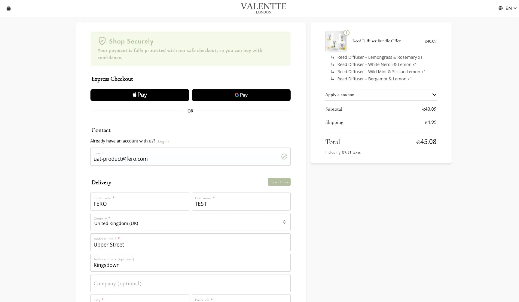 Valentte Checkout